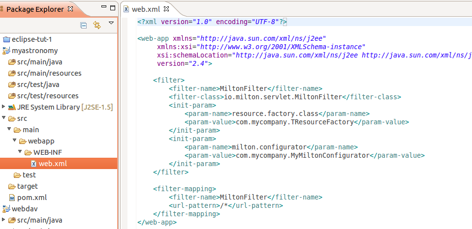 how you can write web.xml file to servlet in eclipse